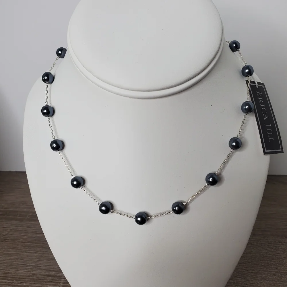 ERICA‎ JILL PEARL NECKLACE CHOKER SILVER NEW